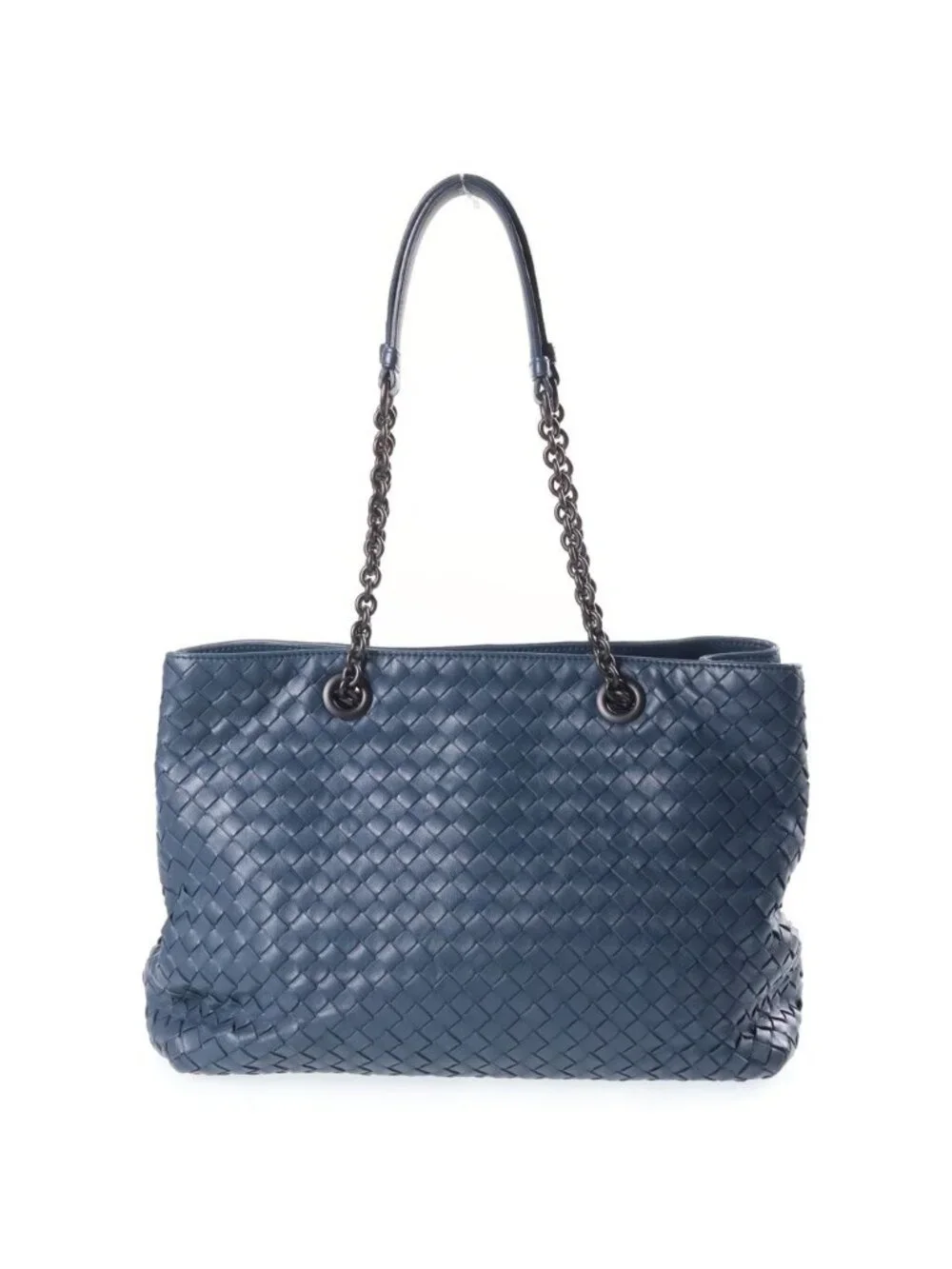 Bottega Veneta Intrecciato Chain Shoulder Bag Lambskin Leather Blue